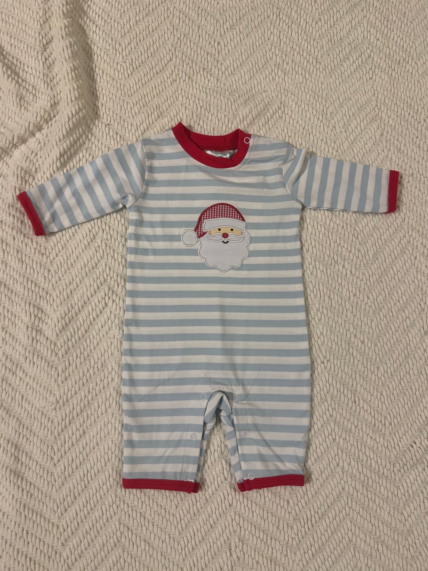 Boys Blue Striped Santa Romper