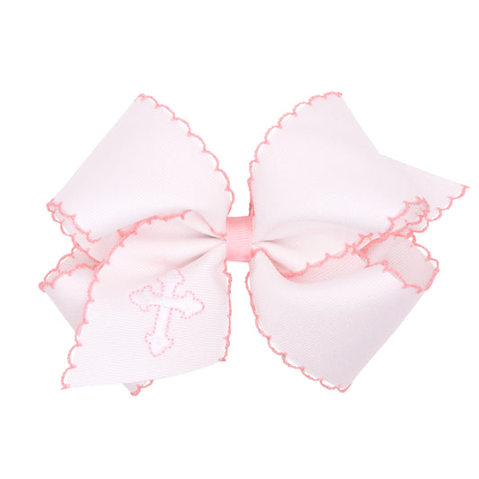 Pink Cross Embroidered Moonstitch Bow