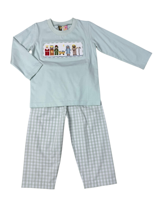 Nativity Smocked Boys Pant Set