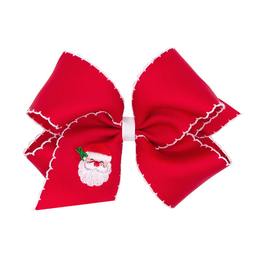 Red Santa Embroidered Moonstitch Bow