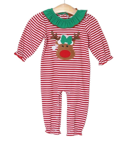 Reindeer Applique Girls Romper