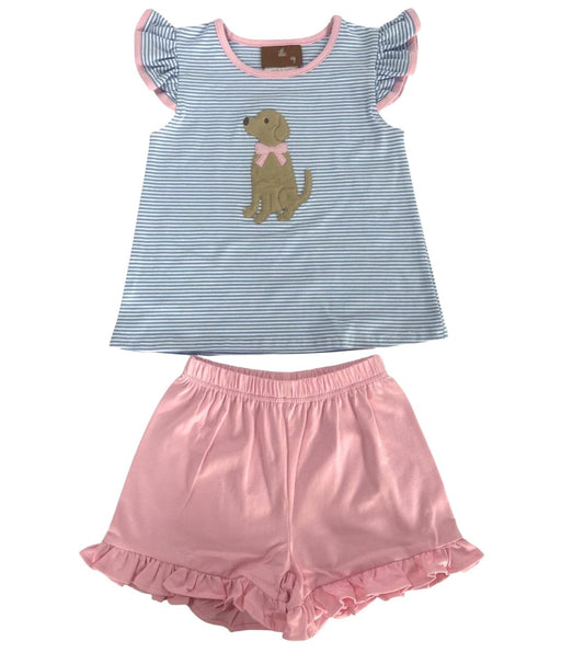 Puppy Applique Girl Short Set