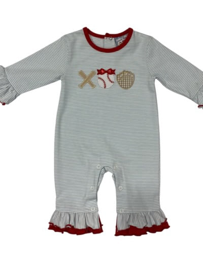 Girls Baseball Trio Applique Striped Romper