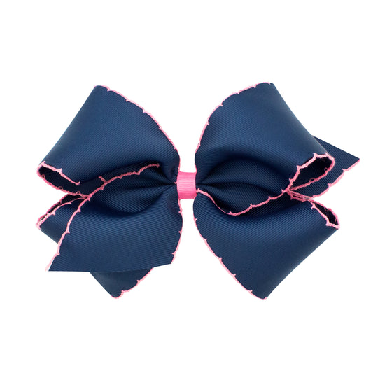 Navy and Hot Pink Moonstitch Bow