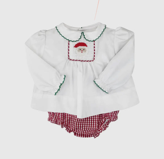Girls Smocked Santa Diaper Set