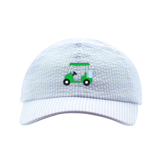Golfcart Embroidered Blue Seersucker Hat