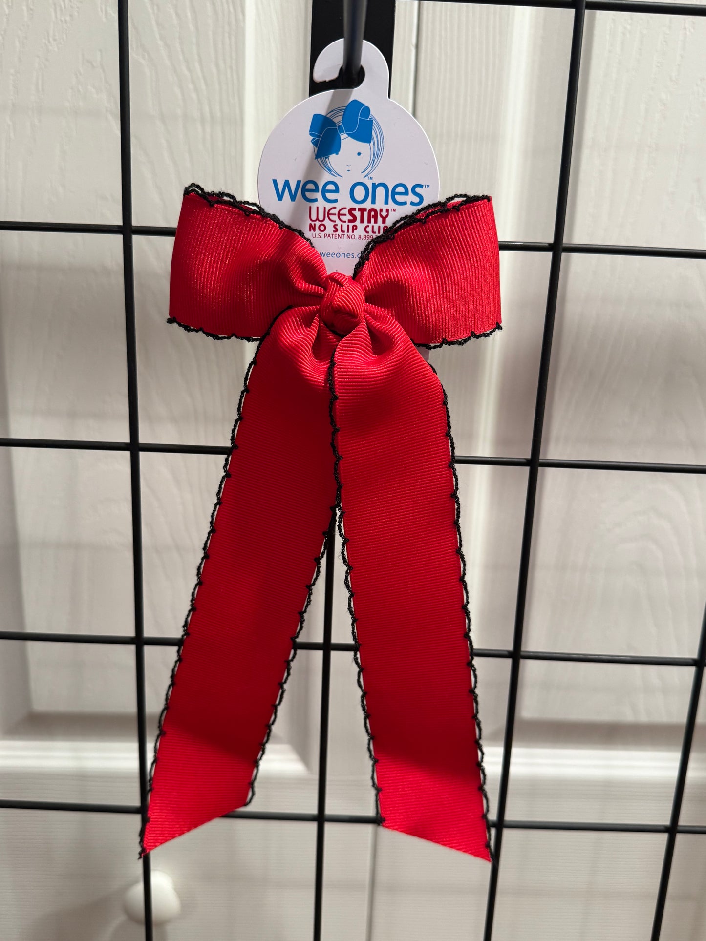 Red with Black Moonstitch Streamer Tail Bow