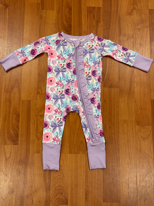 Lavender Floral Bamboo Ruffle Zippy