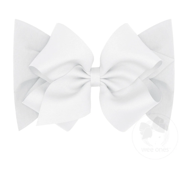 White Small King Grosgrain Bow Matching Cotton Jersey Baby Headband