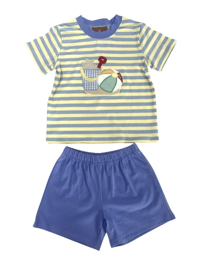 Beach Fun Applique Boys Short Set